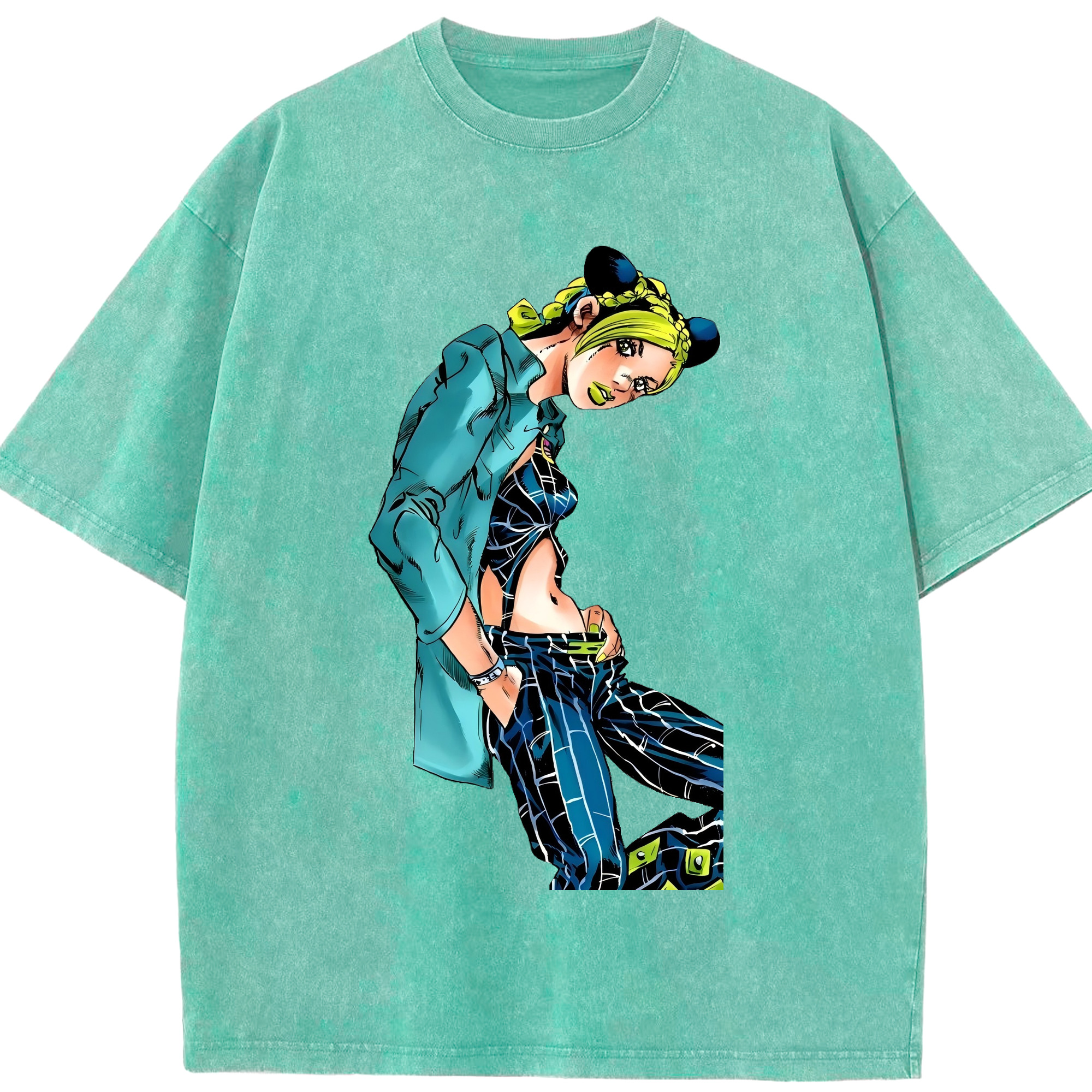 （画像用） "ジョジョの奇妙な冒険 くうじょう ジョリーン JoJo's Bizarre Adventure Jolyne Cujoh " 綿100% ヴィンテージ風 半袖Tシャツ（フロントプリント）